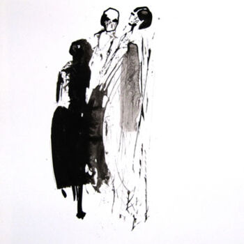 Drawing titled "Groupe de trois" by Sylvia Baldeva, Original Artwork, Ink