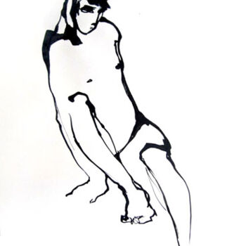 Drawing titled "En retrait" by Sylvia Baldeva, Original Artwork, Ink