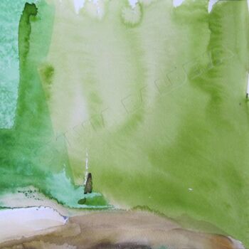 Pintura intitulada "Précipice vert" por Sylvia Baldeva, Obras de arte originais, Aquarela