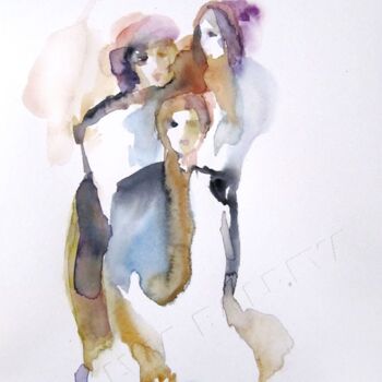 Peinture intitulée "Trois personnages" par Sylvia Baldeva, Œuvre d'art originale, Aquarelle