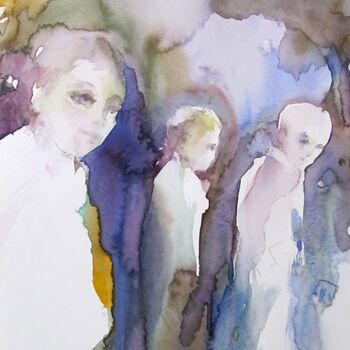 Peinture intitulée "Voyageurs" par Sylvia Baldeva, Œuvre d'art originale, Aquarelle