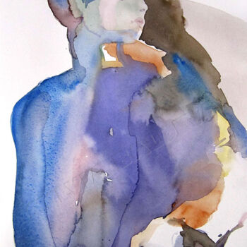 Painting titled "Bleu" by Sylvia Baldeva, Original Artwork, Watercolor