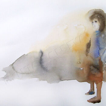 Malerei mit dem Titel "Petite fille en voy…" von Sylvia Baldeva, Original-Kunstwerk, Aquarell