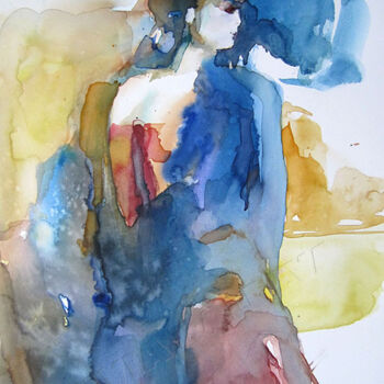 Malerei mit dem Titel "Jeune femme en atte…" von Sylvia Baldeva, Original-Kunstwerk, Aquarell