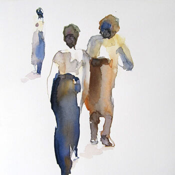 Painting titled "Trois silhouettes" by Sylvia Baldeva, Original Artwork, Watercolor
