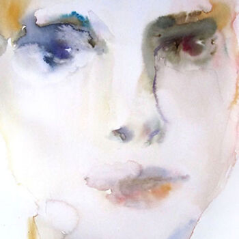 Painting titled "Près du visage" by Sylvia Baldeva, Original Artwork, Watercolor