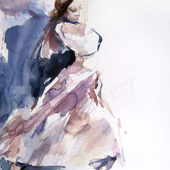 Painting titled "Danseuse espagnole" by Sylvia Baldeva, Original Artwork, Watercolor