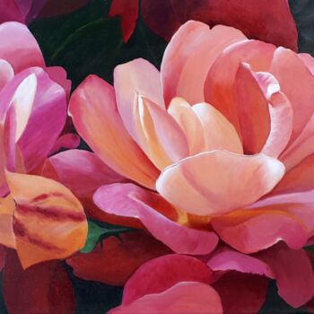 Painting titled "Peony in peach" by Sylvia Eder, Original Artwork, Acrylic