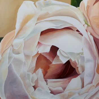 Painting titled "Cream Blush Rose" by Sylvia Eder, Original Artwork, Acrylic Mounted on Wood Stretcher frame