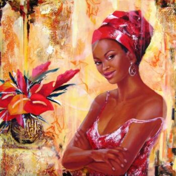 Pintura intitulada "TURBAN ROUGE" por Sylvia Fuet, Obras de arte originais