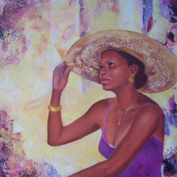 Painting titled "FEMME AU CHAPEAU" by Sylvia Fuet, Original Artwork