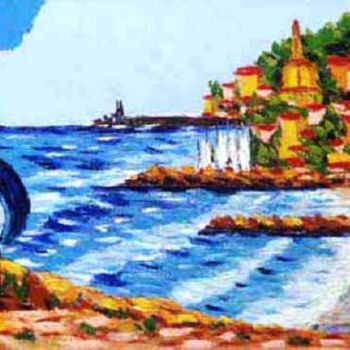 Pittura intitolato "Marina: porto, scog…" da Sylvia Giro, Opera d'arte originale, Olio