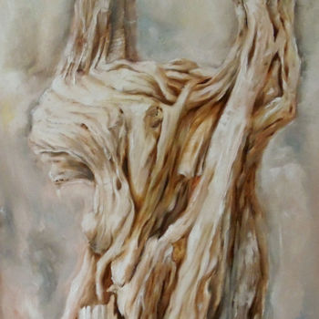 Painting titled "Bois flotté 1" by Sylvia Mota, Original Artwork, Oil Mounted on Wood Stretcher frame