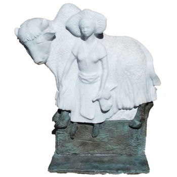 Sculpture titled "Le yack blanc" by Sylviane Selma, Original Artwork, Bronze