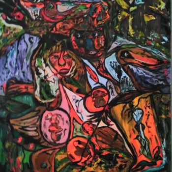 Peinture intitulée "Bûcheron et charbon…" par Sylviane Dréau (Sylviou), Œuvre d'art originale, Huile