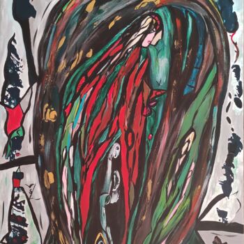 Painting titled "Dame en rouge dans…" by Sylviane Dréau (Sylviou), Original Artwork, Acrylic