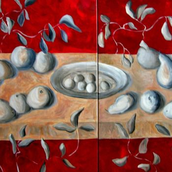 Pintura titulada "Pommes et Pâtissons…" por Sylviane Dubois, Obra de arte original, Acrílico Montado en Bastidor de camilla…