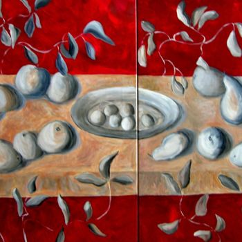 Painting titled "Pommes et Pâtissons…" by Sylviane Dubois, Original Artwork, Acrylic Mounted on Wood Stretcher frame