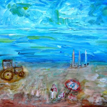 Painting titled "Chars à Voile" by Sylviane Dubois, Original Artwork, Acrylic Mounted on Wood Stretcher frame
