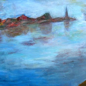 Painting titled "Great Ouse, High Ti…" by Sylviane Dubois, Original Artwork, Acrylic Mounted on Wood Stretcher frame