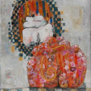 Картина под названием "Les Sumos Qlimt" - Sylviane Le Boulch, Подлинное произведение искусства