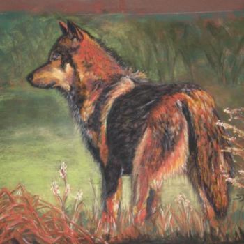 Pintura titulada "le loup rouge" por Sylvianne Do, Obra de arte original