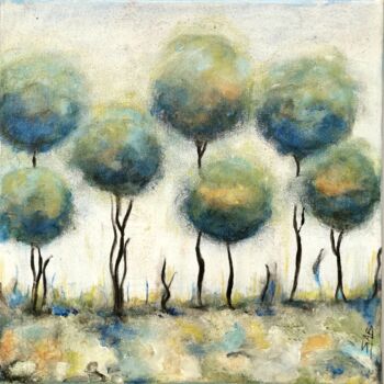 Painting titled "ARBOLES" by Sylvie Abadie-Bastide, Original Artwork, Acrylic Mounted on Cardboard