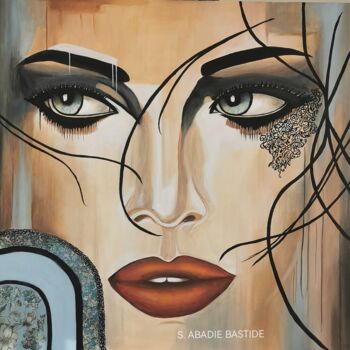 Painting titled "Visage de Femme" by Sylvie Abadie-Bastide, Original Artwork, Acrylic