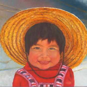 绘画 标题为“Enfant chilienne” 由Sylvie Auvray Comin, 原创艺术品, 油 安装在木质担架架上