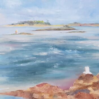 Painting titled "Arzon, Pointe de Bi…" by Sylvie Auvray Comin, Original Artwork, Oil Mounted on Wood Stretcher frame