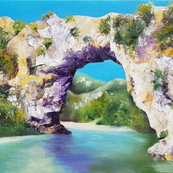 Pittura intitolato "Pont d'Arc" da Sylvie Auvray Comin, Opera d'arte originale, Olio Montato su Telaio per barella in legno