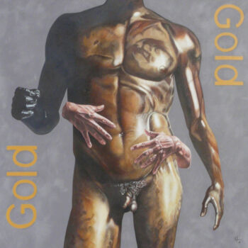 Painting titled "Gold" by Sylvie Bayard (Sylvestre), Original Artwork, Acrylic Mounted on Wood Stretcher frame