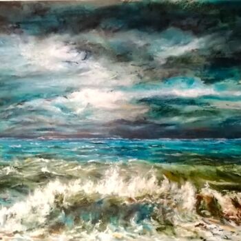 Peinture intitulée "Tempête en mer" par Sylvie Bayle, Œuvre d'art originale, Huile Monté sur Carton