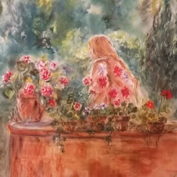 Tekening getiteld "Le jardin" door Sylvie Bayle, Origineel Kunstwerk, Pastel Gemonteerd op Karton