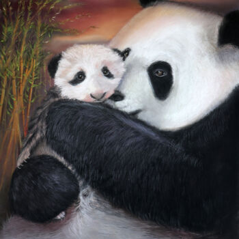 Peinture intitulée "Panda géant -  Bébé…" par Sylvie Blandin, Œuvre d'art originale, Pastel