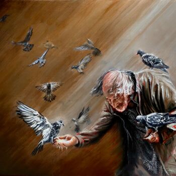 Картина под названием "Monsieur Pigeon" - Sylvie Boniface, Подлинное произведение искусства, Масло Установлен на Деревянная…