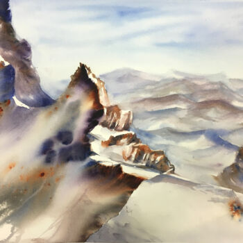 Painting titled "la montagne" by Sylvie Boulet, Original Artwork, Watercolor
