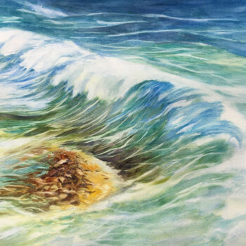 Painting titled "la vague" by Sylvie Boulet, Original Artwork, Watercolor