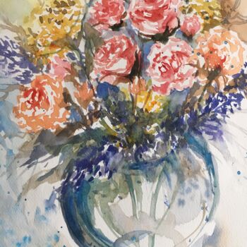Painting titled "Le bouquet expressi…" by Sylvie Boulet, Original Artwork, Watercolor