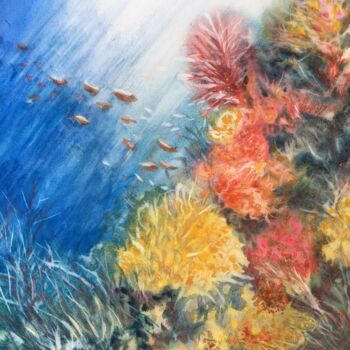 Peinture intitulée "fond marin" par Sylvie Boulet, Œuvre d'art originale, Aquarelle