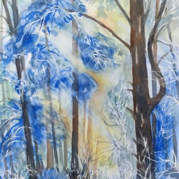 Pittura intitolato "La forêt enneigée" da Sylvie Boulet, Opera d'arte originale, Acquarello