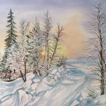 Painting titled "paysage hivernal" by Sylvie Boulet, Original Artwork, Watercolor