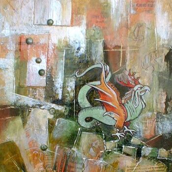 Painting titled "Coq vert" by Sylvie Boulet, Original Artwork, Oil