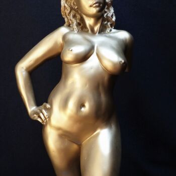 Sculpture titled "Golden Lady 1" by Sylvie Bourély (SB), Original Artwork, Clay