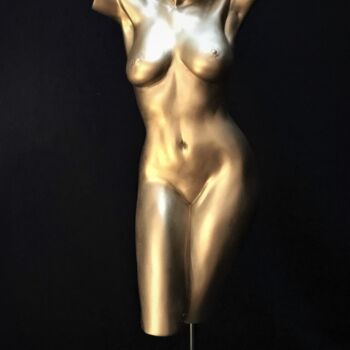 Sculpture titled "Golden Lady 3" by Sylvie Bourély (SB), Original Artwork, Clay