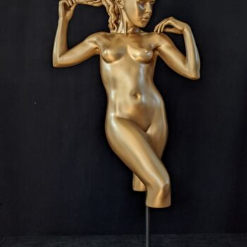 Sculpture titled "Golden Lady 5" by Sylvie Bourély (SB), Original Artwork, Clay