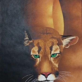 Painting titled "Le Puma" by Sylvie Cappe, Original Artwork, Watercolor