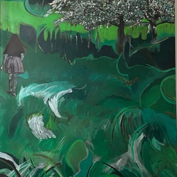 Malerei mit dem Titel "Bérénice on green" von Sylvie Paule Caron, Original-Kunstwerk, Acryl