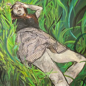 Картина под названием "B on green 2" - Sylvie Paule Caron, Подлинное произведение искусства, Акрил