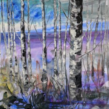 Peinture intitulée "River Birch Trees" par Sylvie Carter, Œuvre d'art originale, Acrylique